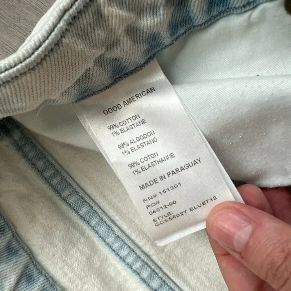 Good American Good Classic Slim Straight Jeans Ankle Slit Distressed Size 12 - Picture 7 of 7